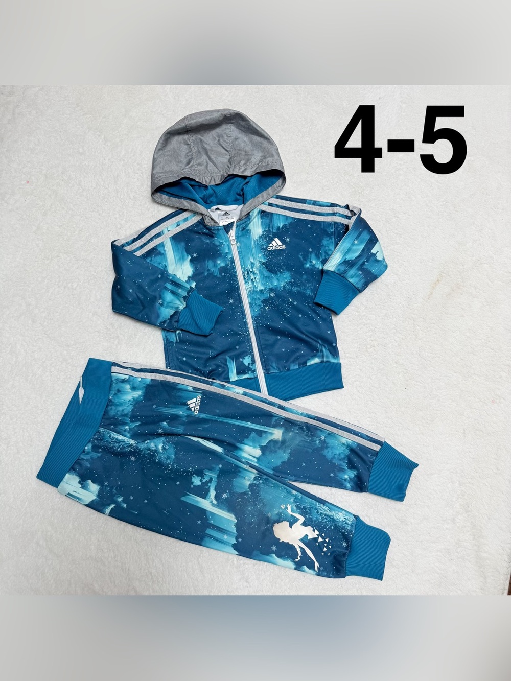 adidas Blue Disney frozen Print Hooded Track Jacket & Joggers Set 4-5